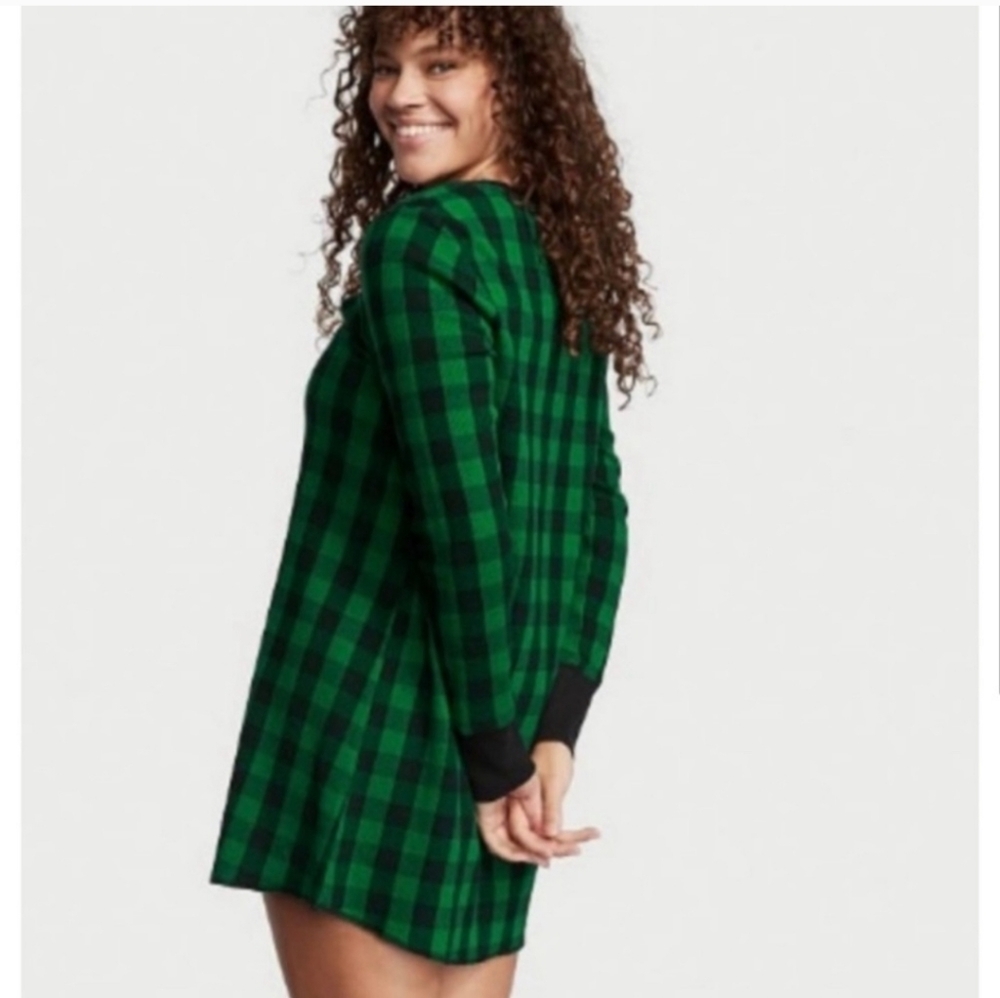 Victoria's Secret Thermal Green Plaid Nightshirt/Nightgown- Size XL - Picture 3 of 8